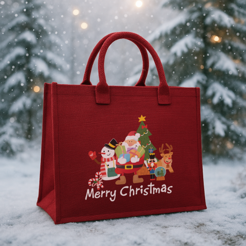 Merry Christmas Red Jute Bags