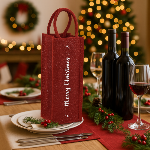Merry Christmas Jute Bottle Bag