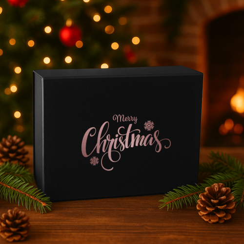 Merry Christmas Black Gift Box 160mm