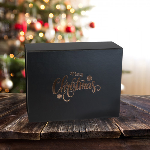 Merry Christmas Black Gift Box 160mm