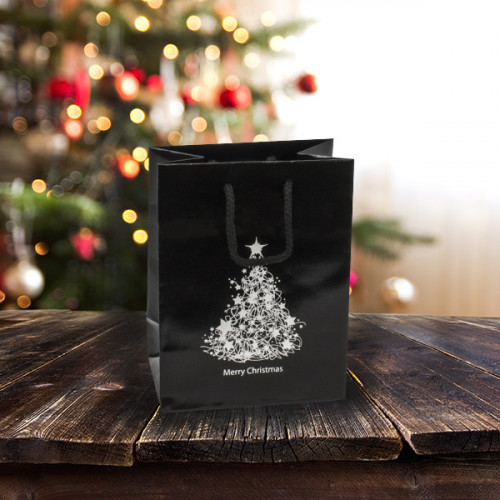 160mm Black Christmas Tree Paper Carrier Bags
