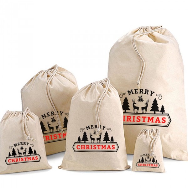 Festive Christmas Cotton Drawstring Bags