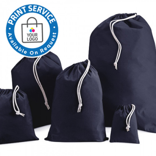 300mm Navy Cotton Drawstring Bags 