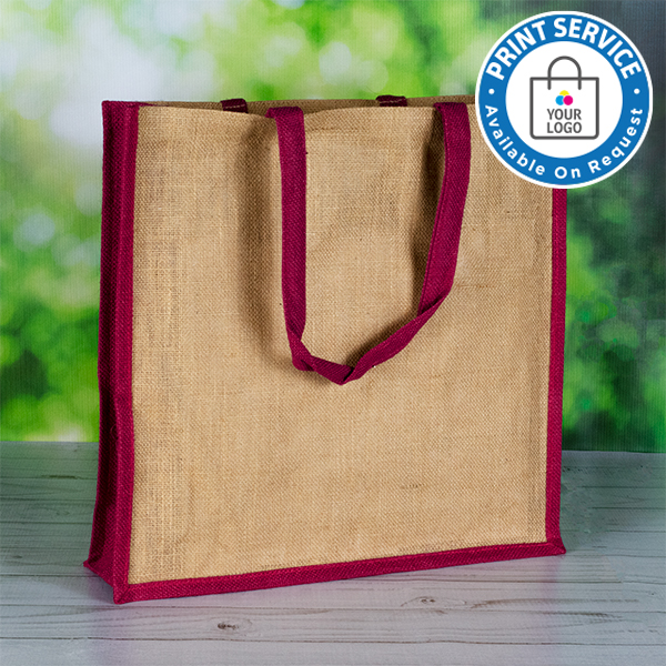 410mm Natural Jute Bags Pink Side Panels