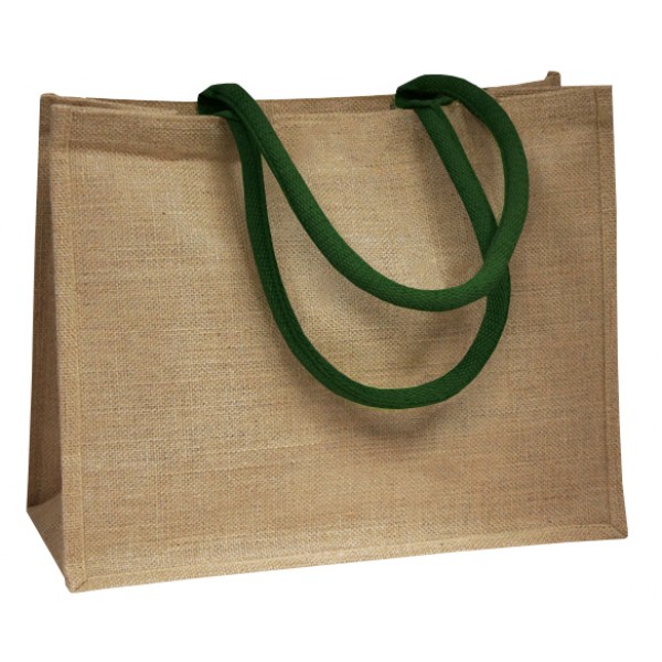 Jute Bags With Bottle Green Handles from stock at MIDPAC Packaging