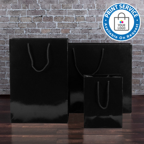 160mm Black Gloss Paper Carrier Bags