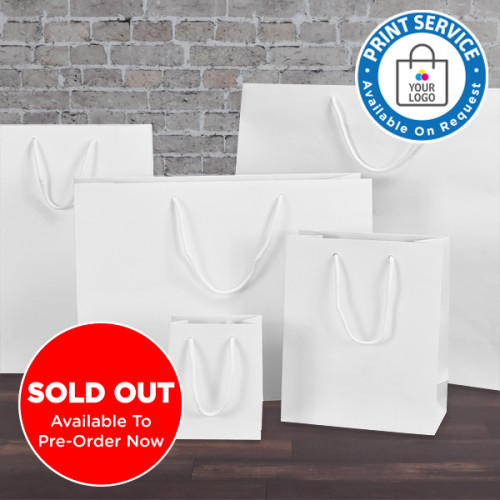 200mm White Matt Laminated Paper Carrier Bags 200mm White Matt Laminated Paper Carrier Bags