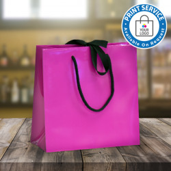 Small Fuchsia Ribbon Tie Laminated Carrier Bags