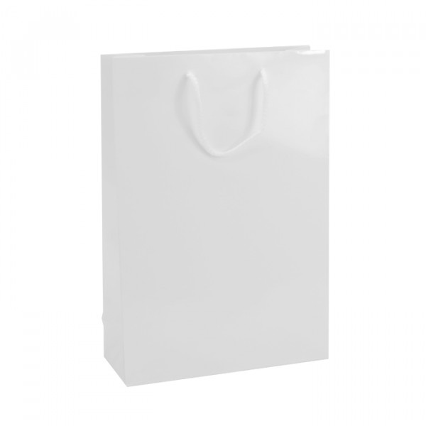 250mm White Gloss Laminated Paper Carrier Bags from stock at Midpac