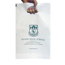 25x40cm White Patch Handle Printed Carrier Bags