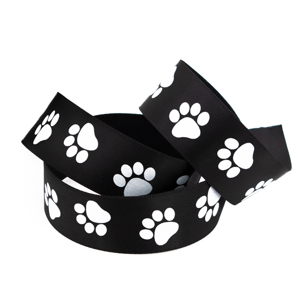 White Satin with Black Paw Prints 1.5 Wired Paw Print Ribbon 10 Yards 30 Feet of 1.5 Inch Wire Edged Paw Print Ribbon 