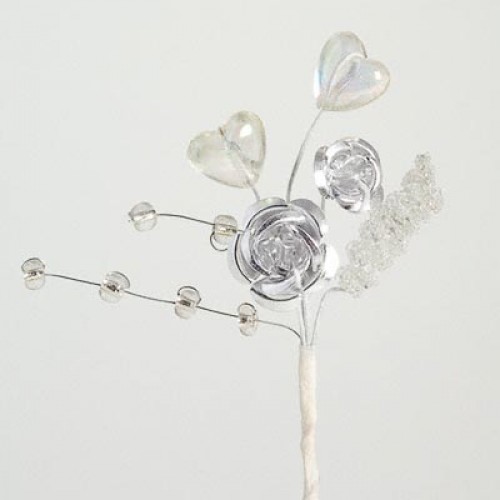 Silver Rose Heart Spray
