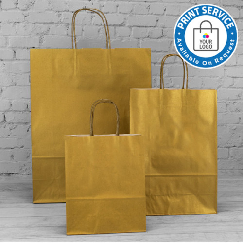 320mm Gold Twisted Handle Paper Carrier Bags