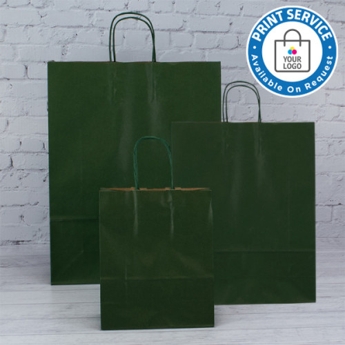 240mm Dark Green Twisted Handle Paper Carrier Bags