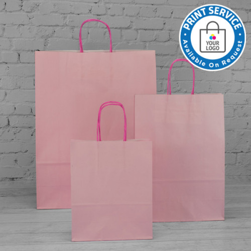 180mm Pastel Pink Twisted Handle Paper Carrier Bags