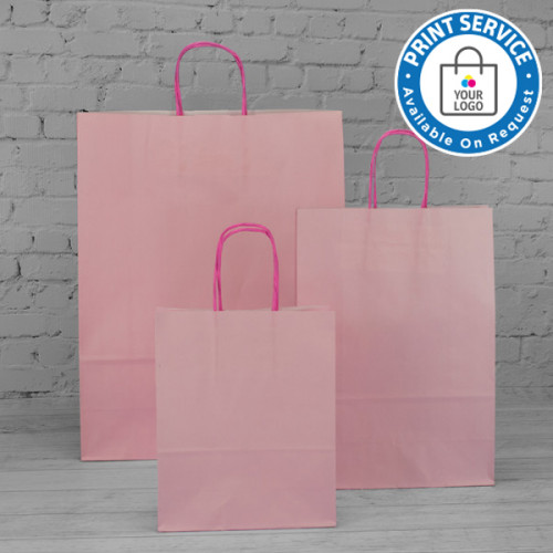 320mm Pastel Pink Twisted Handle Paper Carrier Bags