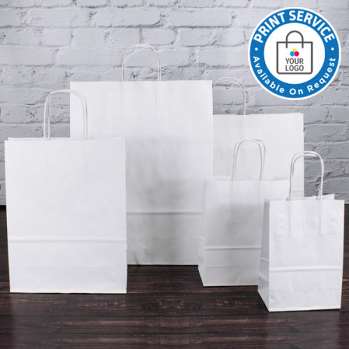 140mm White Twisted Handle Paper Carrier Bags