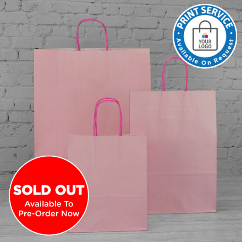320mm Pastel Pink Twisted Handle Paper Carrier Bags 320mm Pastel Pink Twisted Handle Paper Carrier Bags