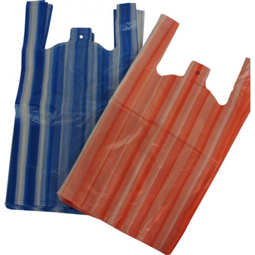 10x15x18in Striped Polythene Vest Carrier Bags